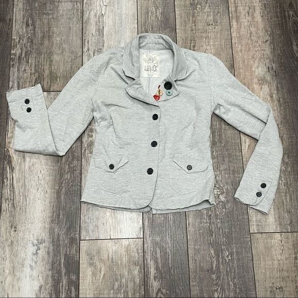 Levi’s Distressed Cotton Blazer Jacket Gray With Colorful Button Detail Sz Small - Picture 8 of 15